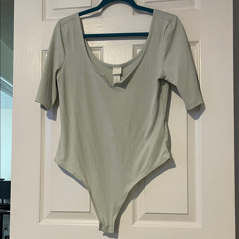 H&M Light Green Ribbed Bodysuit